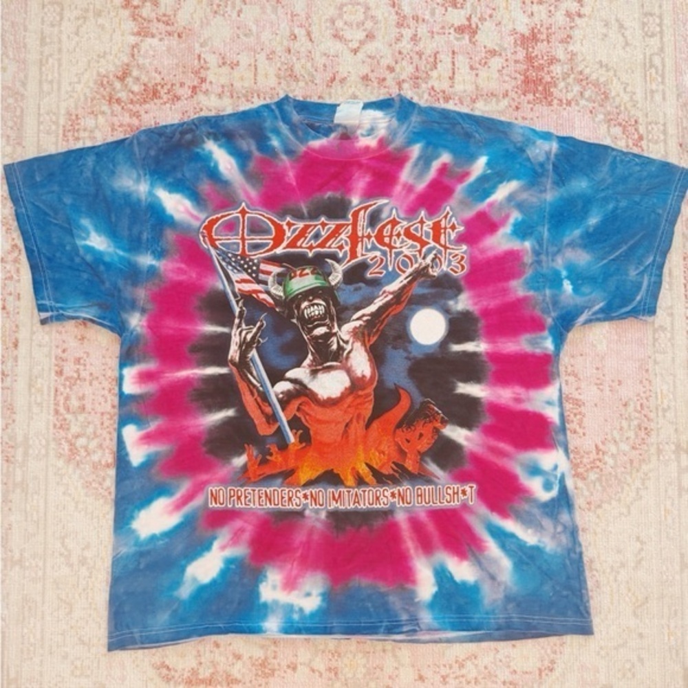 Delta, OzzFest Men’s Vintage Band Tie-Dye Tee in Blue and Pink